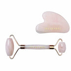 Rose Quartz Natural Stone Curved Facial Roller & Guasha Set by Unknown