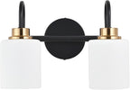 Modern Matte Black and Gold Bathroom Vanity Light Fixtures 2 Lights Milky Glass by ZHUOERLighting