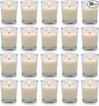 Set of 20 White Votive Candles Clear Glass Filled Unscented Soy Wax Candle by BERYSCEN