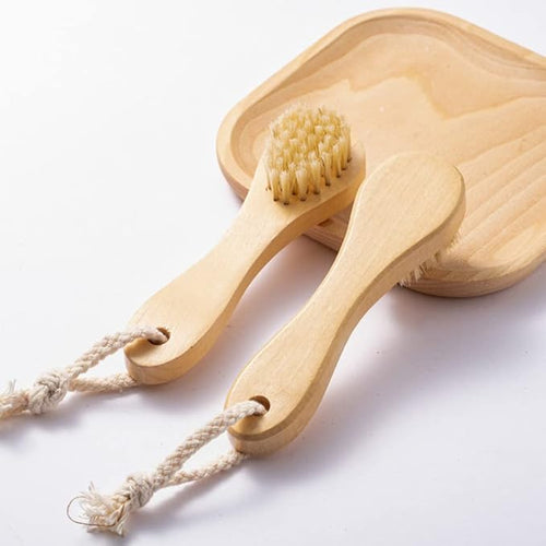 2 Pack Wood Handle Manual Face Facial Cleansing Brush, 5.7” Natural Boar - Image 2