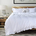 QSH White Ruffle California King Duvet Cover, Washed Cotton Farmhouse Shabby - Image 6