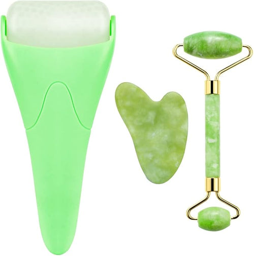 AECW 3-in-1 Natural Jade Roller and Gua Sha Set by AECW