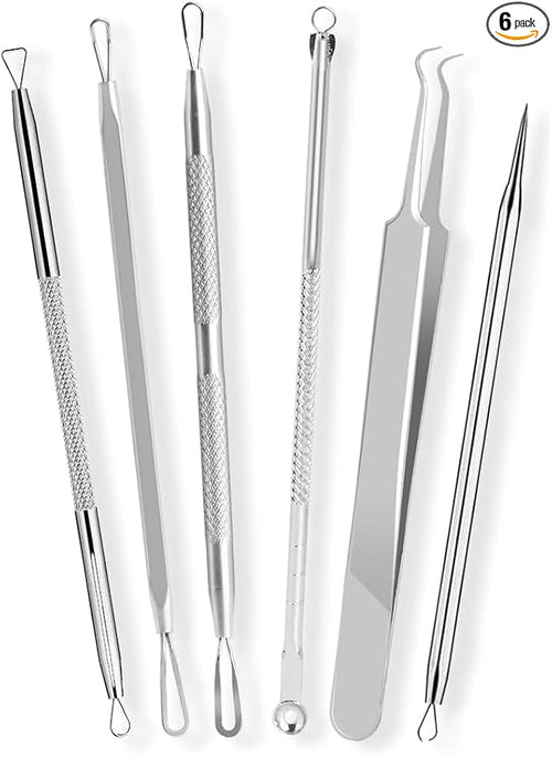 6 Pcs Blackhead Remover Tools 410 Grade Stainless Steel | Pimple Popper Tool by Dermated
