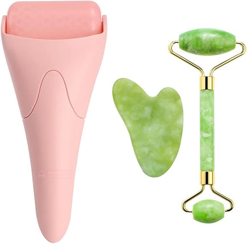 AECW 3-in-1 Natural Jade Roller and Gua Sha Set by AECW