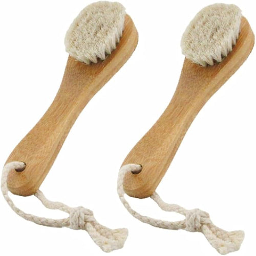 2 Pack 6" Bamboo Handle Dry Facial Cleansing Brush by HiKin