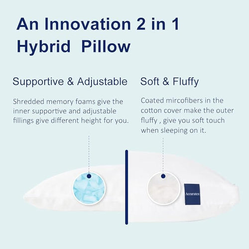 ACCURATEX Hybrid Pillow for Sleeping, Adjustable Shredded Memory Foam Pillow - Image 2