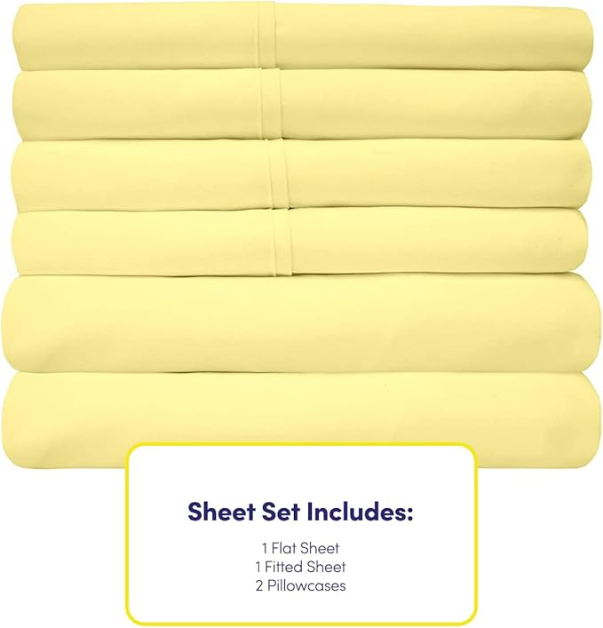 6 Piece Bed Sheet Set, Pale Yellow - Image 4