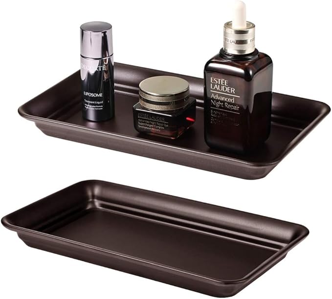 Vintage Farmhouse Decor Metal Vanity Tray, Countertop Guest Hand Towel Storage - Image 2