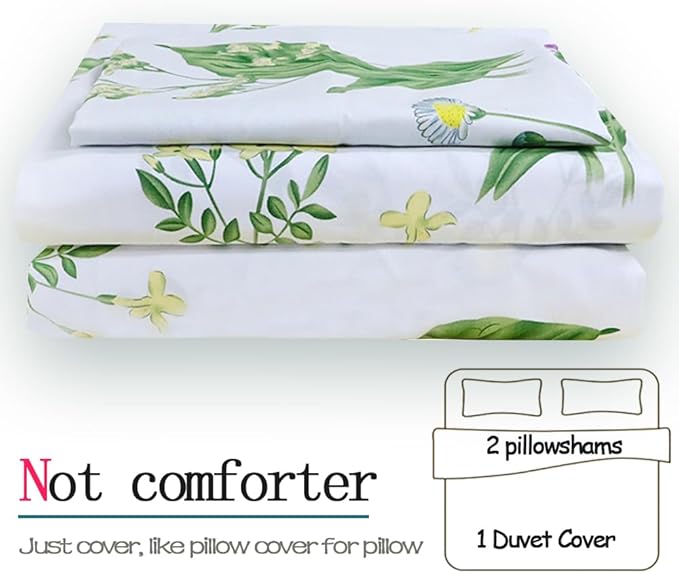 FADFAY Duvet Cover Set Full Shabby Green Daisy and Lavender Flowers Botanical - Image 3