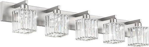 Aipsun Brushed Nickel Bathroom Lighting Fixtures 5 Light Vanity Light Crystal by Aipsun
