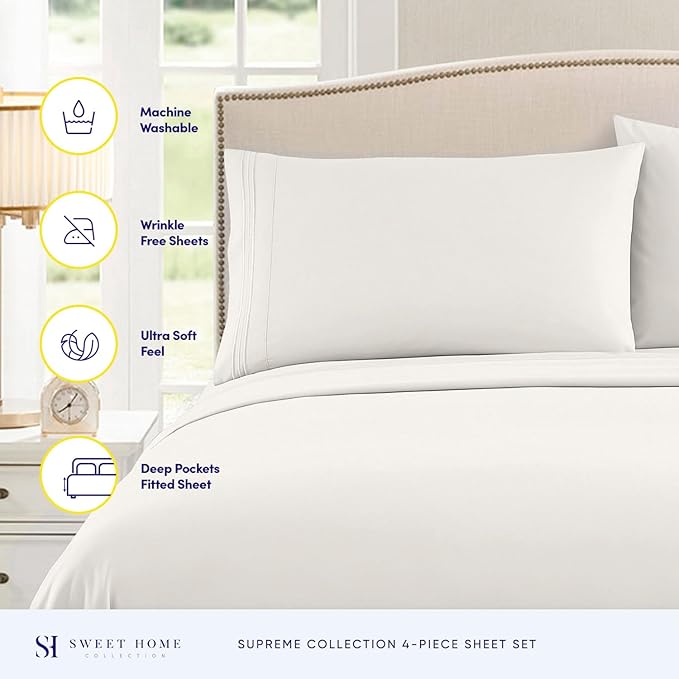 1800 Thread Count Sheet Set – Soft Egyptian Quality Brushed Microfiber Sheets – - Image 2