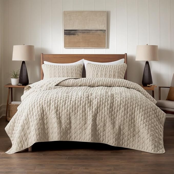 Beige Quilt King Size Bedding Sets - Image 2