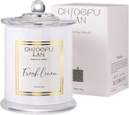 Chloefu LAN White Linen Candles, Luxury Scented Soy Jar Bathroom Candle by ChloefuLANScentedCandles