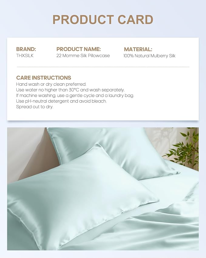 THXSILK Silk Pillowcase for Hair and Skin, 100% Mulberry Silk Bed Pillowcase 22 - Image 8