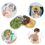 4 PCS Shower Cap for Women, Elastic and Reusable Bath Caps, Double Layers - Image 5
