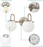 Modern Bathroom Vanity Light Fixtures Brushed Nickel 2 Lights Milk White Globe - Image 4