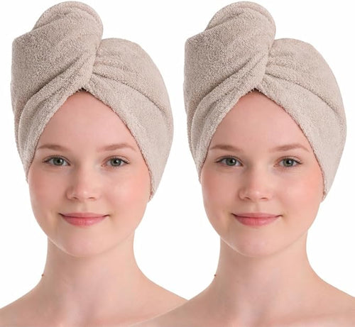 100% Turkish Cotton Hair Towel Wrap 2 Pack – Oeko-TEX Certified Quick Dry Turban by Seritaine