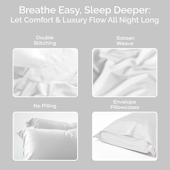 Pillow Cases Queen Size Set of 2 Pillowcases 100% Viscose from Bamboo Cooling - Image 4