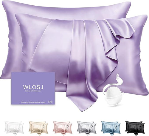 100% Silk Pillow Cases 2 Pack King Size Mulberry Silk Pillowcase Set of 2 by WLOSJ