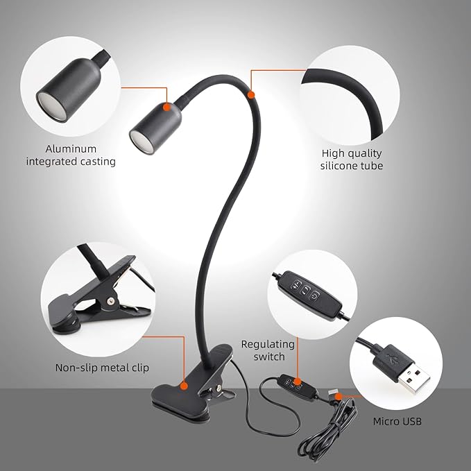 LED Reading Light for Bed Headboard – Dimmable Clip-On Book Light - Image 2