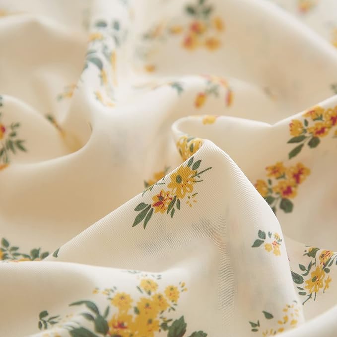 mixinni Aesthetic Floral Duvet Cover Set Twin Size, Farmhouse Boho Yellow - Image 6