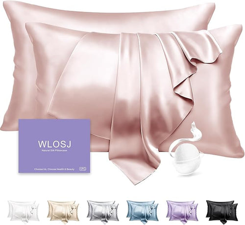 100% Silk Pillow Cases 2 Pack King Size Mulberry Silk Pillowcase Set of 2 by WLOSJ