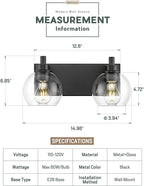 Bathroom Light Fixtures, 2 Light Matte Black Vanity Light, Modern Wall Sconces - Image 2