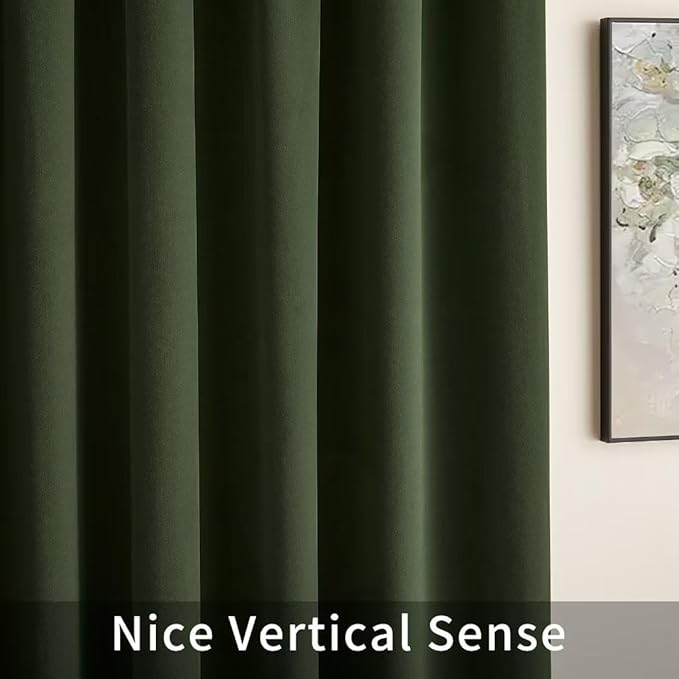 Joydeco Dark Olive Velvet Curtains 120 inch Length 2 Panels, Luxury Blackout - Image 8