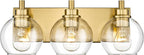 Bathroom Light Fixtures, 3-Light Brushed Gold Vanity Light, Modern Wall Sconces by Metwet