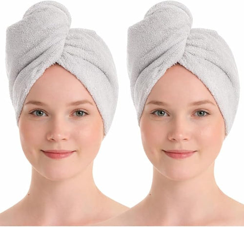 100% Turkish Cotton Hair Towel Wrap 2 Pack – Oeko-TEX Certified Quick Dry Turban by Seritaine