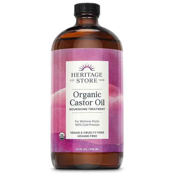 HERITAGE STORE Organic Castor Oil - 32oz Glass Bottle - Nourishing Treatment by HERITAGESTORE