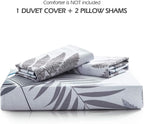 Duvet Cover Set, 600 Thread Count Cotton White Leaf Floral Pattern Print - Image 6
