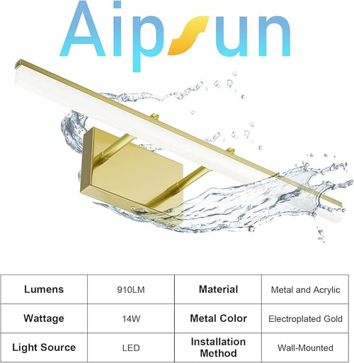 Aipsun Bathroom Vanity Light Brushed Gold Modern LED Vanity Lighting Over - Image 2