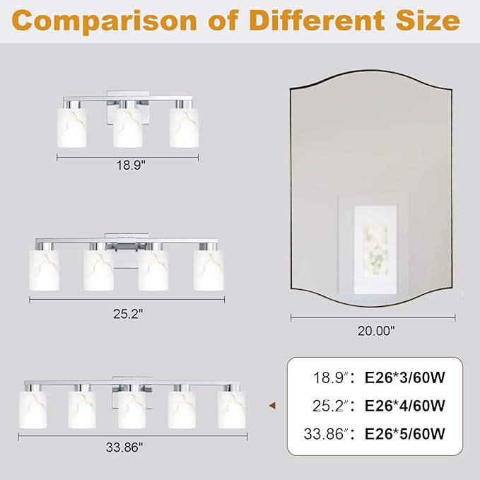 3-Light Bathroom Light Fixtures, Modern Vanity Lights, Chrome Metal Wall Lamp - Image 5