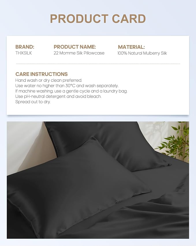 THXSILK Set of 2 100% Mulberry Silk Pillowcases - Image 8