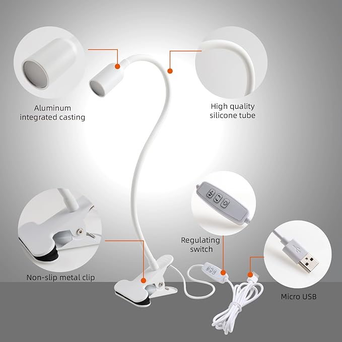 LED Reading Lights for Bed Headboard, Clip on Spotlight Lamp for Desk, Dorm Bed - Image 2