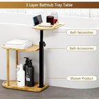 3 Layer Bathtub Tray Table, Bamboo Swivel Bathtub Side Table Height Adjustable - Image 5