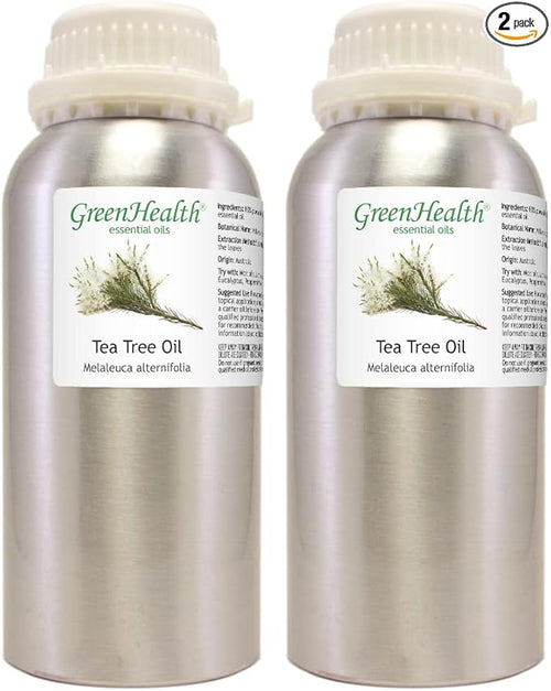 2 Bottles - 16 fl oz Tea Tree Essential Oil, Aluminum Bottle - GreenHealth by Greenals