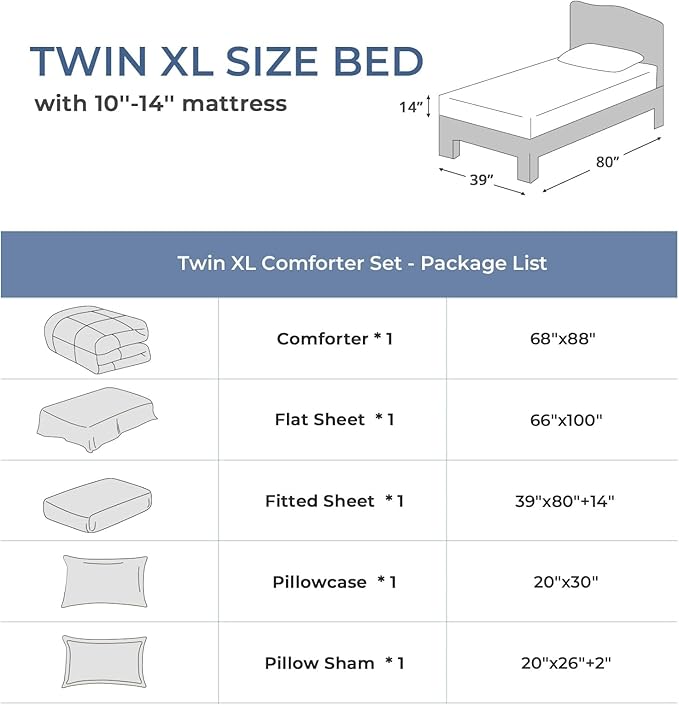 Sasttie Twin XL Comforter Set, 5 Pieces Twin XL Bed in a Bag, Complete Bedding - Image 7