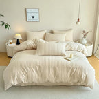 PinkMemory Beige Striped Duvet Cover Set King 100% Washed Cotton Beige Striped - Image 3