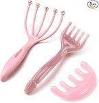 ProSuites 3 Pack Pink Head Massager Scalp Comb Resin Gua Sha Tool Set Scalp by ProSuites