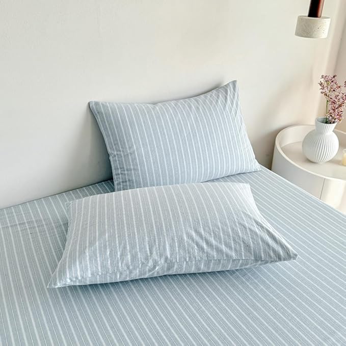 PinkMemory Blue Striped Duvet Cover Set King 100% Washed Cotton Blue Stripes - Image 5