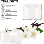 Set of 50 White Scented Tealight Candles Bulk, Vanilla Fragrance Wax - Image 4