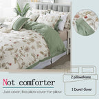 FADFAY Floral Bedding Set Queen 100% Cotton Shabby and Chic Beige Green - Image 4
