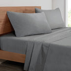 Mejoroom Striped Grey-01 1800 Thread Count Queen Sheet Set by Mejoroom