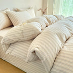 PinkMemory Beige Striped Duvet Cover Set Queen 100% Washed Cotton Beige Wide by PinkMemory