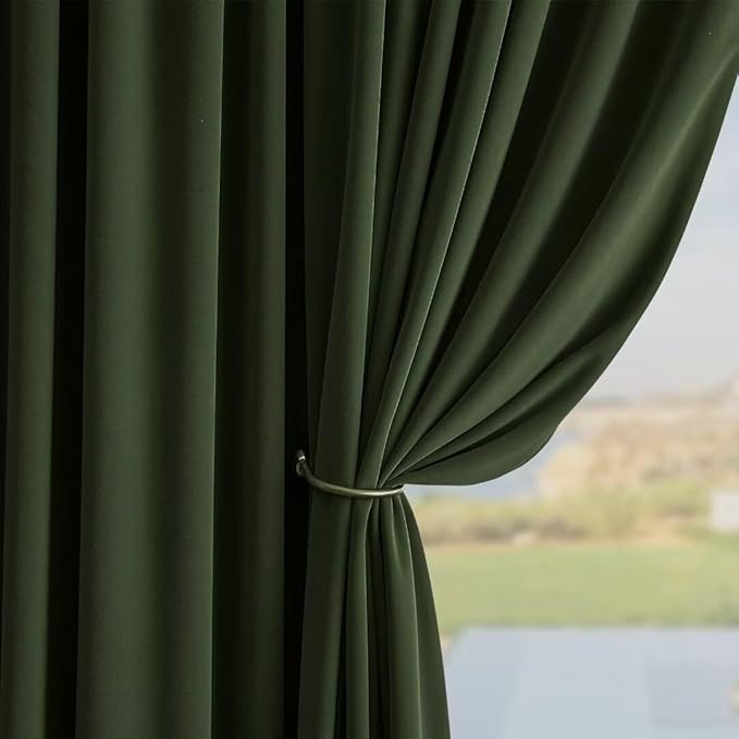 Joydeco Dark Olive Velvet Curtains 120 inch Length 2 Panels, Luxury Blackout - Image 3