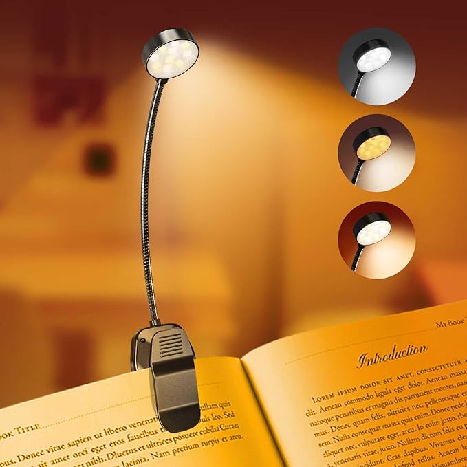 Rechargeable Book Light for Reading in Bed, Eye Caring Book Reading Lamp by KTEBO