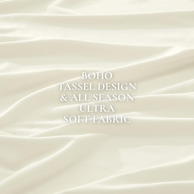 Andency Oversized King Size Comforter Set Ivory 128x120, 3 Pieces Boho Soft - Image 9