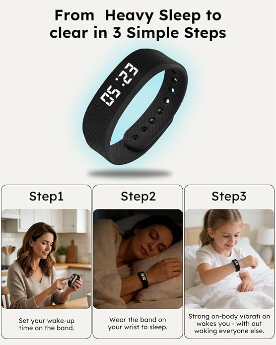 Vibrating Alarm Clock Watch for Heavy Sleepers, Silent Wake Up Bracelet & Smart - Image 6